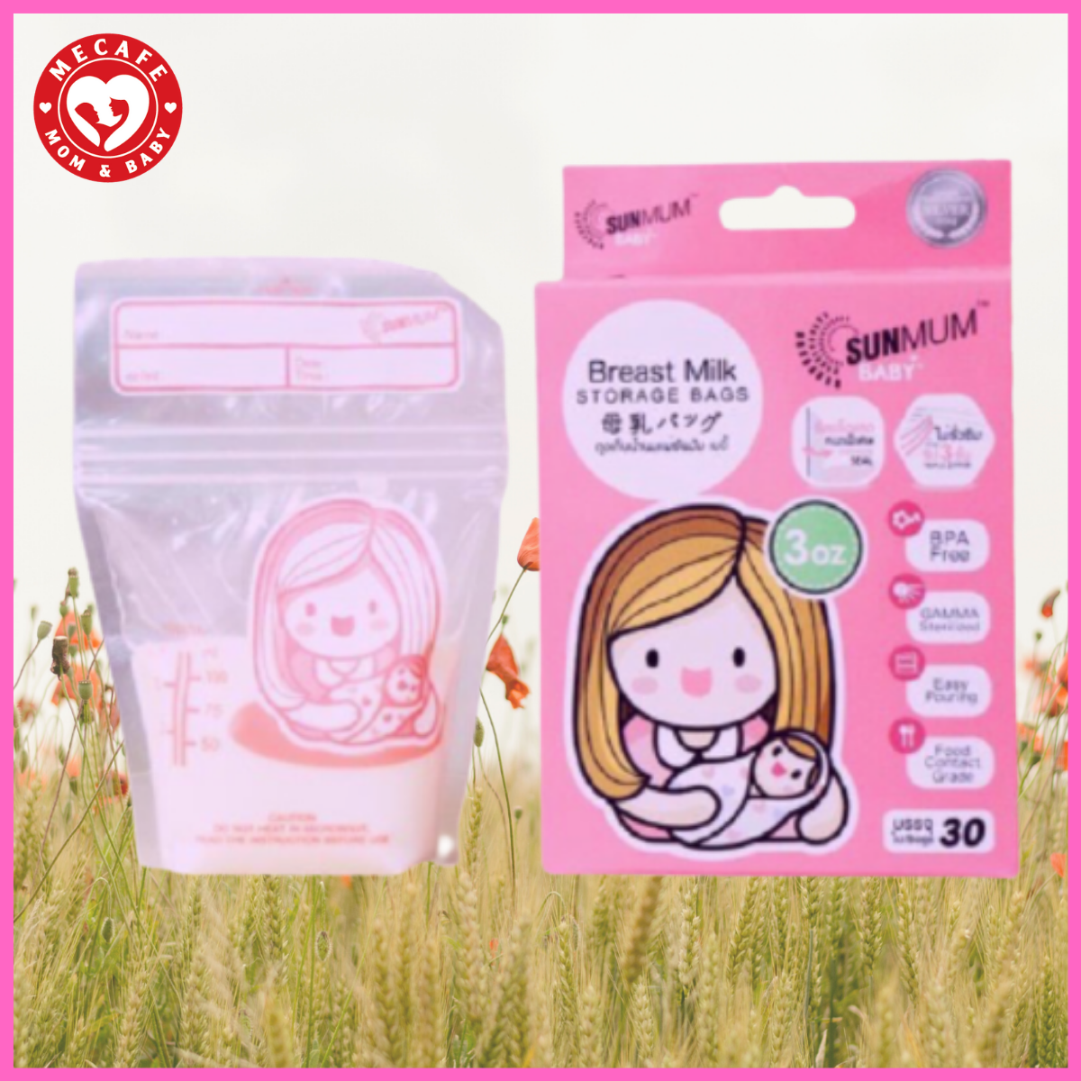 Hộp 30 túi trữ sữa sunmum mini 100ml Thái Lan (có tem niêm phong) tặng 2 zipper 15x20cm