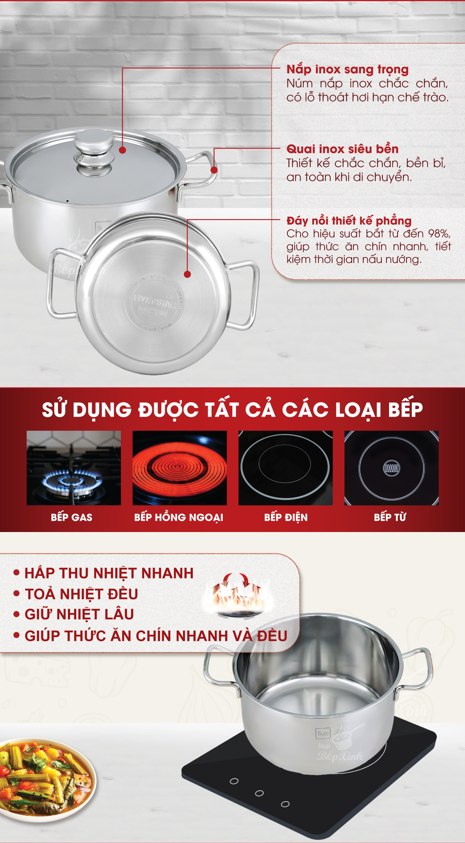 Nồi Luộc Gà Inox 3 Đáy Inox Fivestar  , tặng 1 vá canh