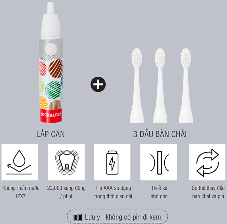 Bàn Chải Đánh Răng Điện Lock&Lock Portable Electric Toothbrush ENR236 (162 x 20 x 20 mm)
