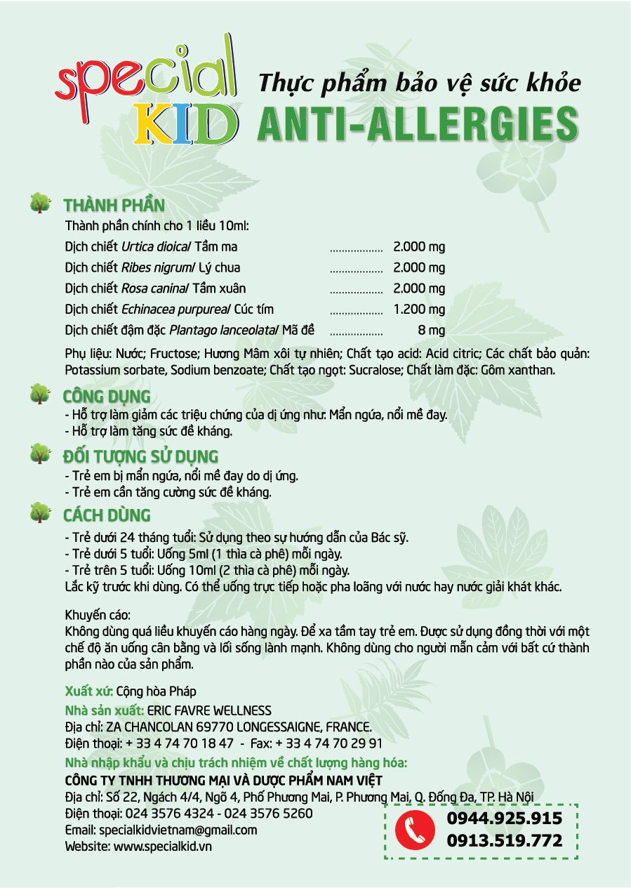 TPBVSK Special Kid Anti-Allergies - Hỗ trợ làm giảm các triệu chứng của dị ứng mẩn ngứa, nổi mề đay (125ml) [Siro – Nhập khẩu Pháp]