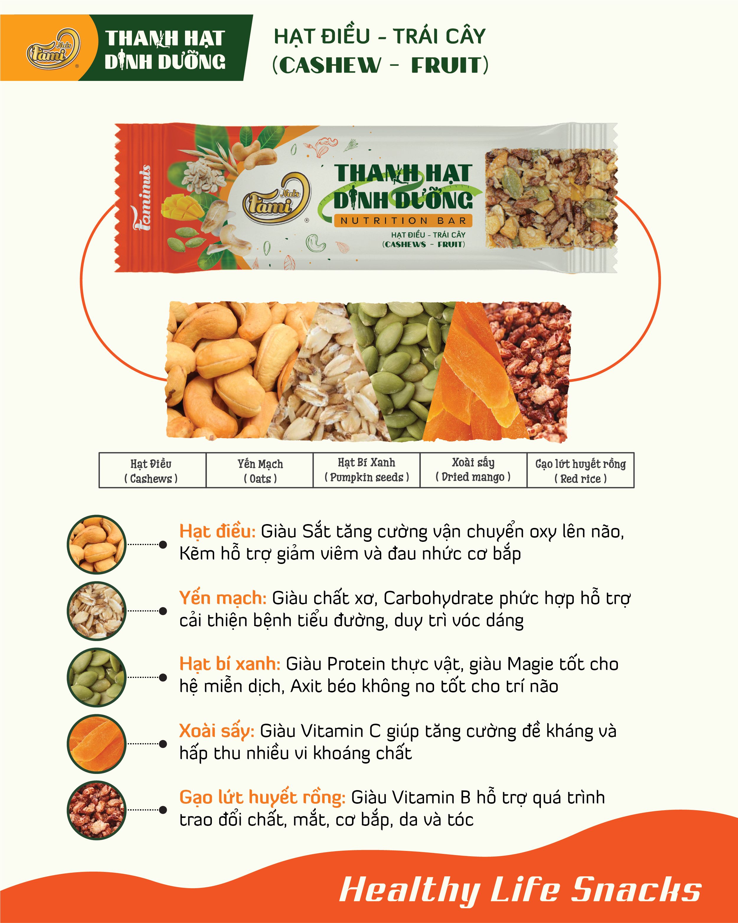Thanh Hạt Dinh Dưỡng Vị Hạt Điều & Rong Biển Faminuts - Thanh Ngũ Cốc Ăn Kiêng Giảm Cân