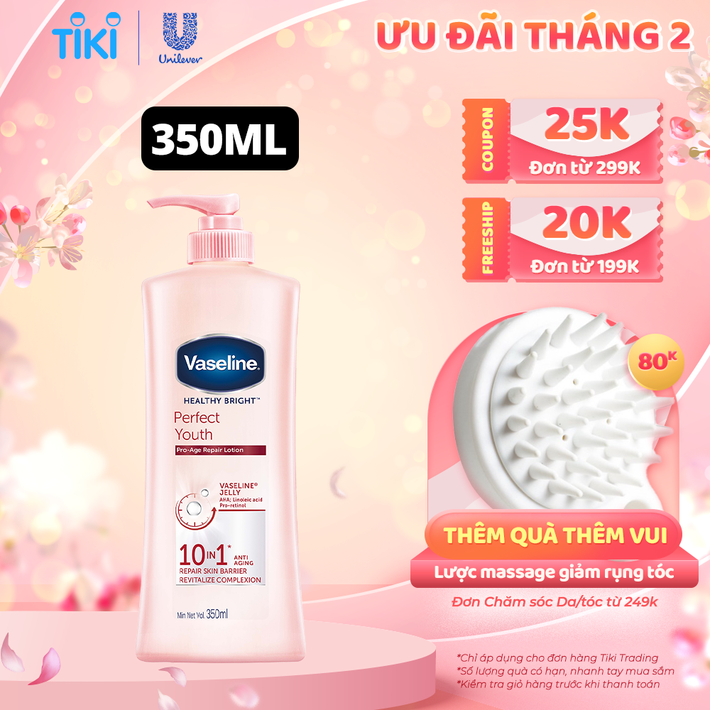Sữa Dưỡng Thể 350Ml Vaseline Dưỡng Ẩm Sáng Da Perfect Youth Phức Hợp Pro-Retinol Kích Thích Sản Sinh Collagen Hoạt Chất Aha Cải Thiệt Nếp Nhăn