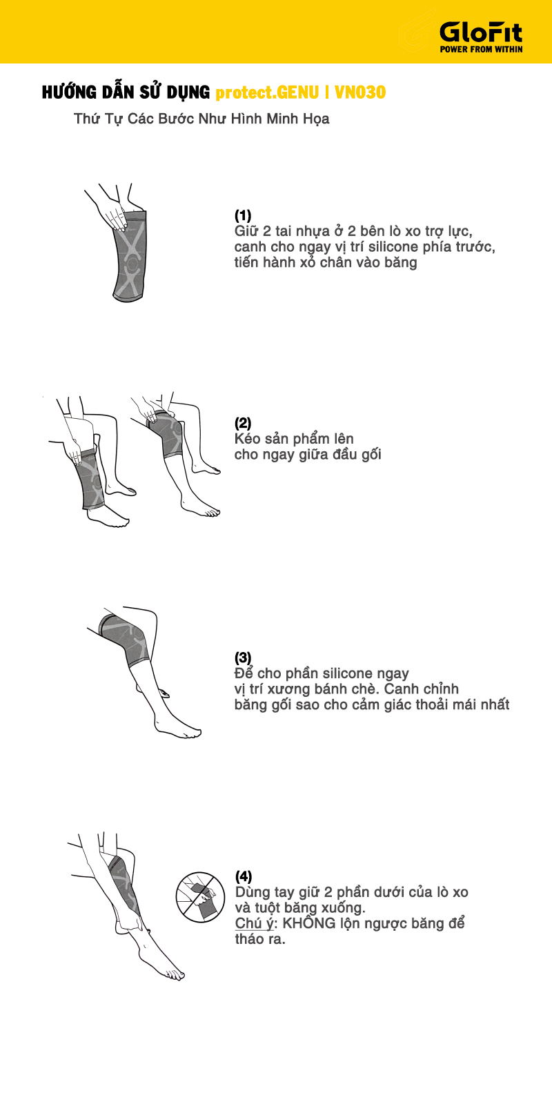 Băng Khớp Gối Glofit VN030 (Protect.Genu), Băng Trợ Lực Và Cố Định Đầu Gối, Hỗ Trợ Khớp Gối Trong Thể Thao Và Chấn Thương Vùng Gối (1 Chiếc)