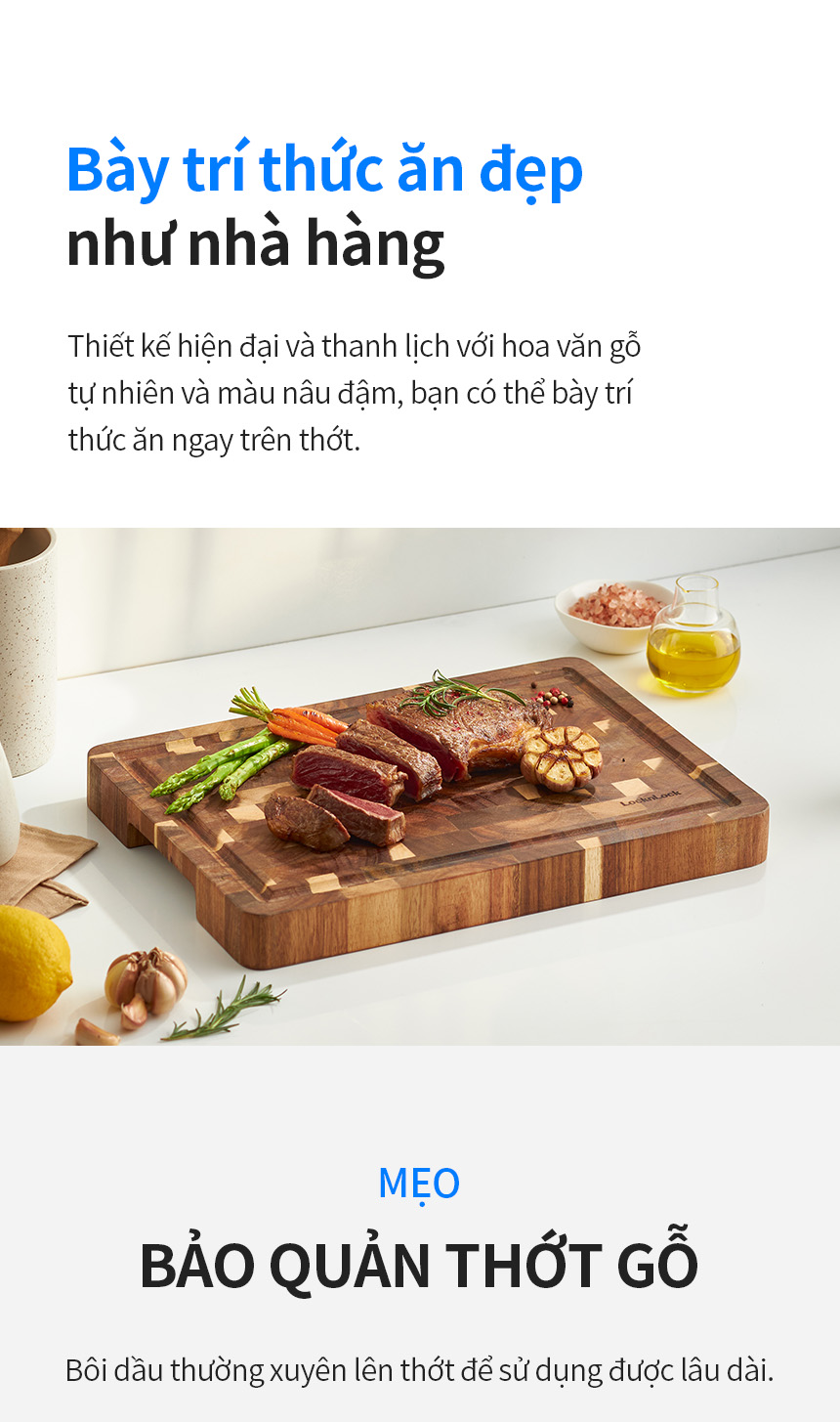 Thớt gỗ tràm LocknLock CKD076 - Độ dày 35mm - Màu gỗ tự nhiên -CN-6