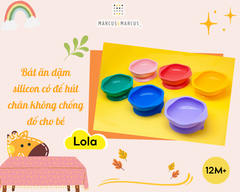Bát ăn dặm silicon có đế hút chân không chống đổ cho bé Marcus & Marcus, từ 12 tháng