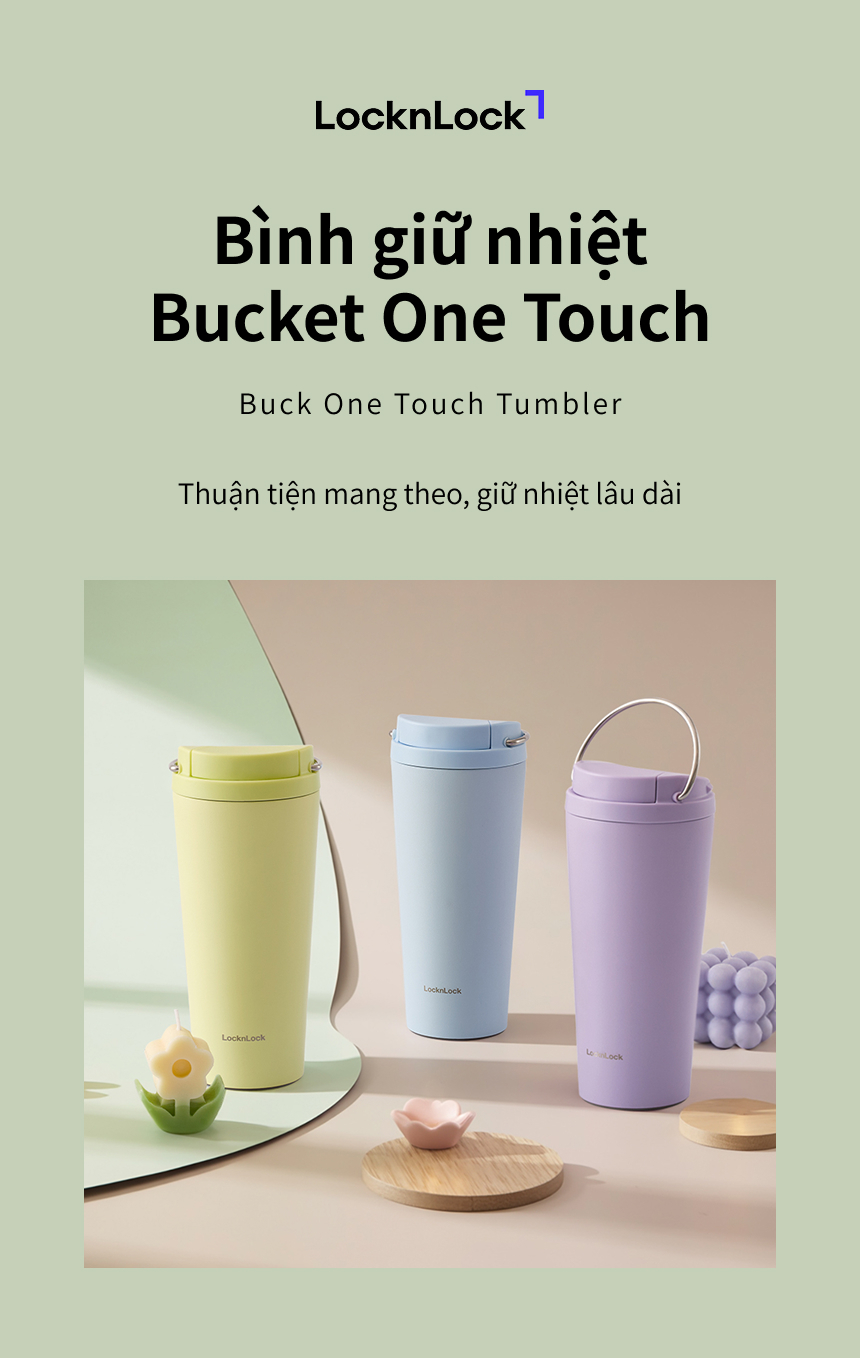 Ly Giữ Nhiệt LocknLock Bucket One Touch LHC3345 550ml, Hàng Chính Hãng, Quai Xách Tiện Lợi - JoyMall