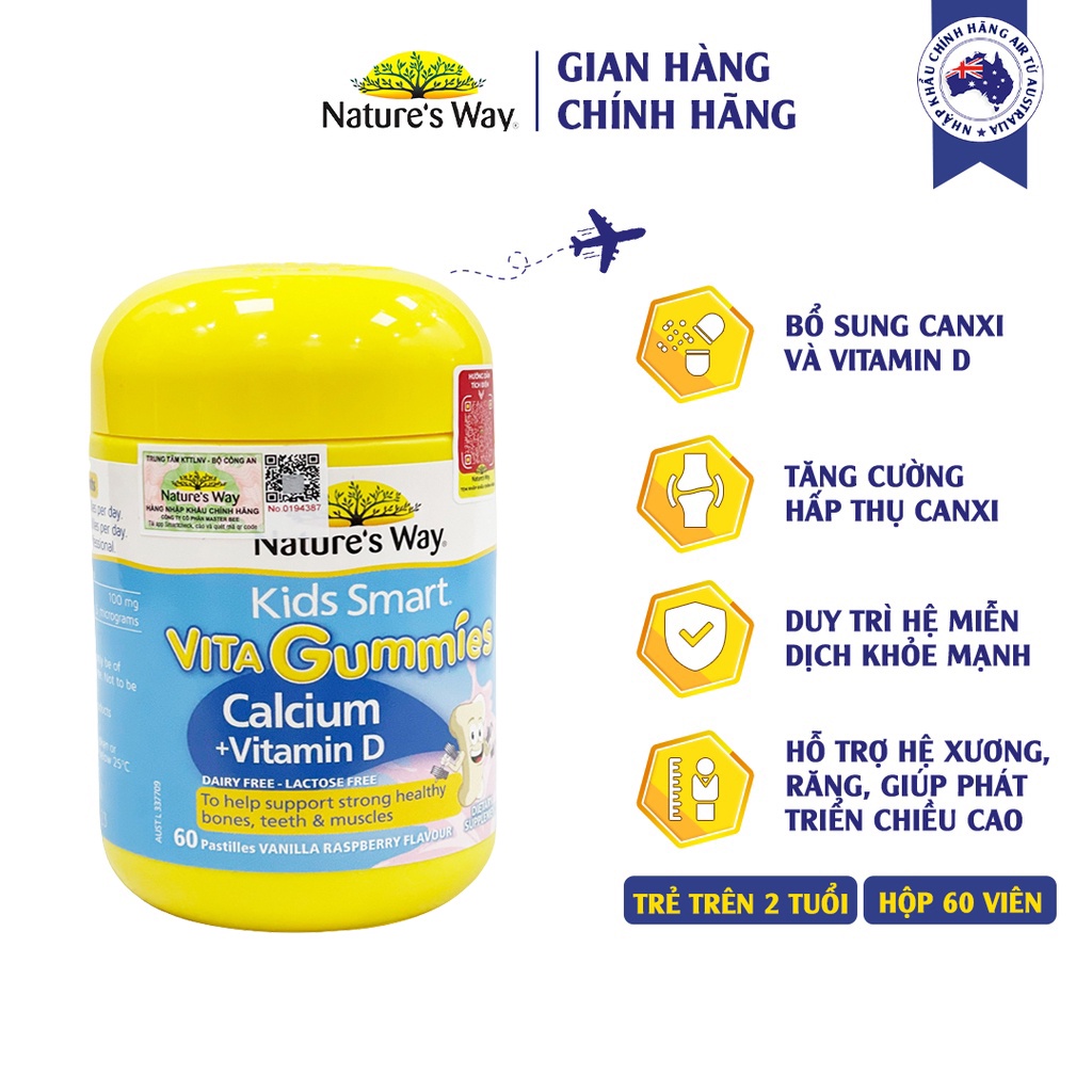 Canxi, Vitamin D cho trẻ 2-11 tuổi Vita Gummies Calcium Vitamin D Nature's 