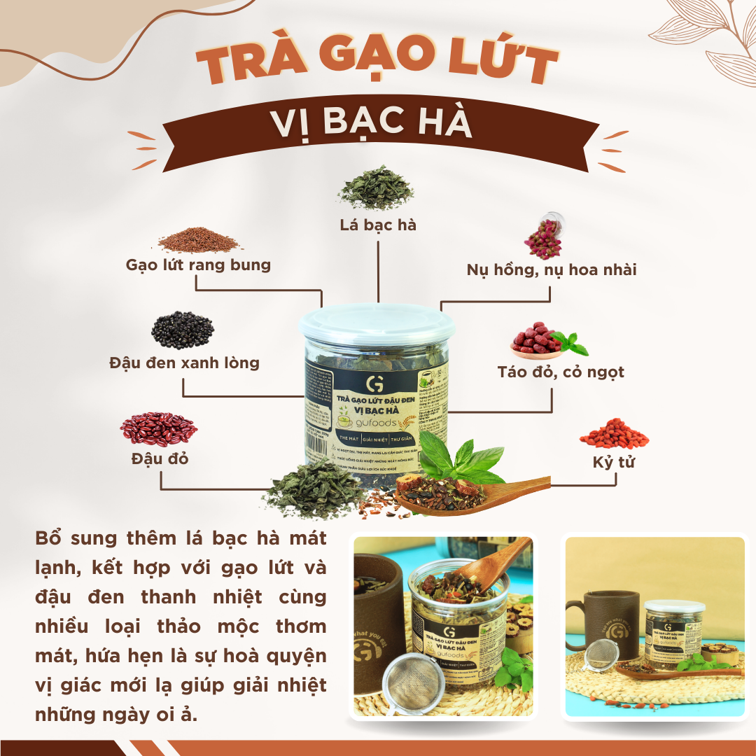 Trà gạo lứt đậu đen thanh nhiệt GUfoods - Tự nhiên, Healthy, Thanh lọc cơ thể, Mát gan, Cải thiện giấc ngủ, Đa dạng hương vị