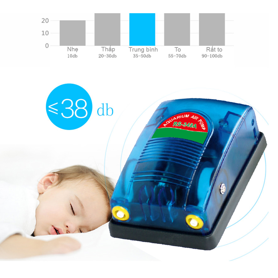 Máy Sủi Khí Oxy 2 Vòi RS 348A tặng kèm 2 bộ dây quả sủi (Máy sục khí oxy dùng cho bể cá cảnh dưới