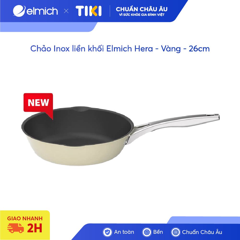 Chảo Inox liền khối Elmich Hera – Vàng – 26cm