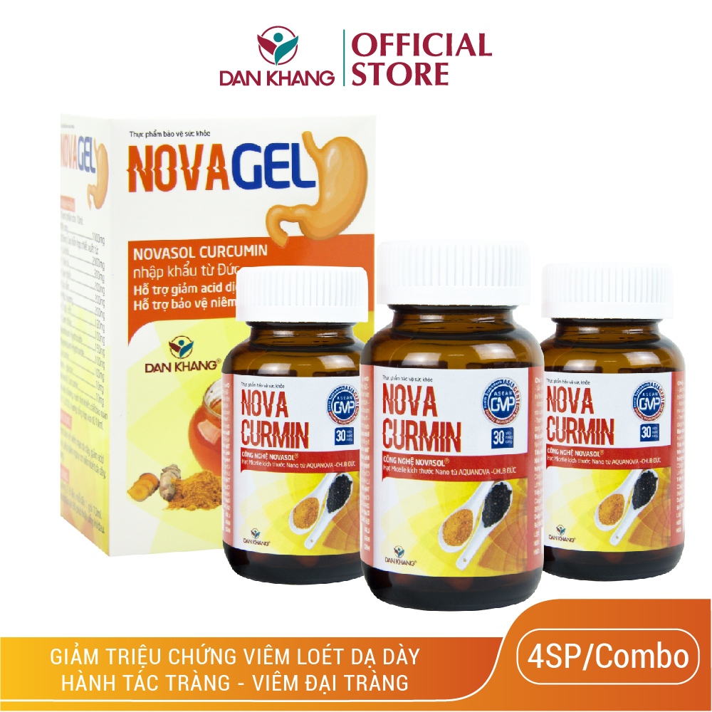 Combo 3 Hộp Viên Uống Tinh Chất Nghệ Hỗ Trợ Giảm Đau Dạ Dày Novacurmin Hộp 30v + 1 Hộp 20 Gói Uống Hỗ Trợ Giảm Đau Dạ Dày Novagel