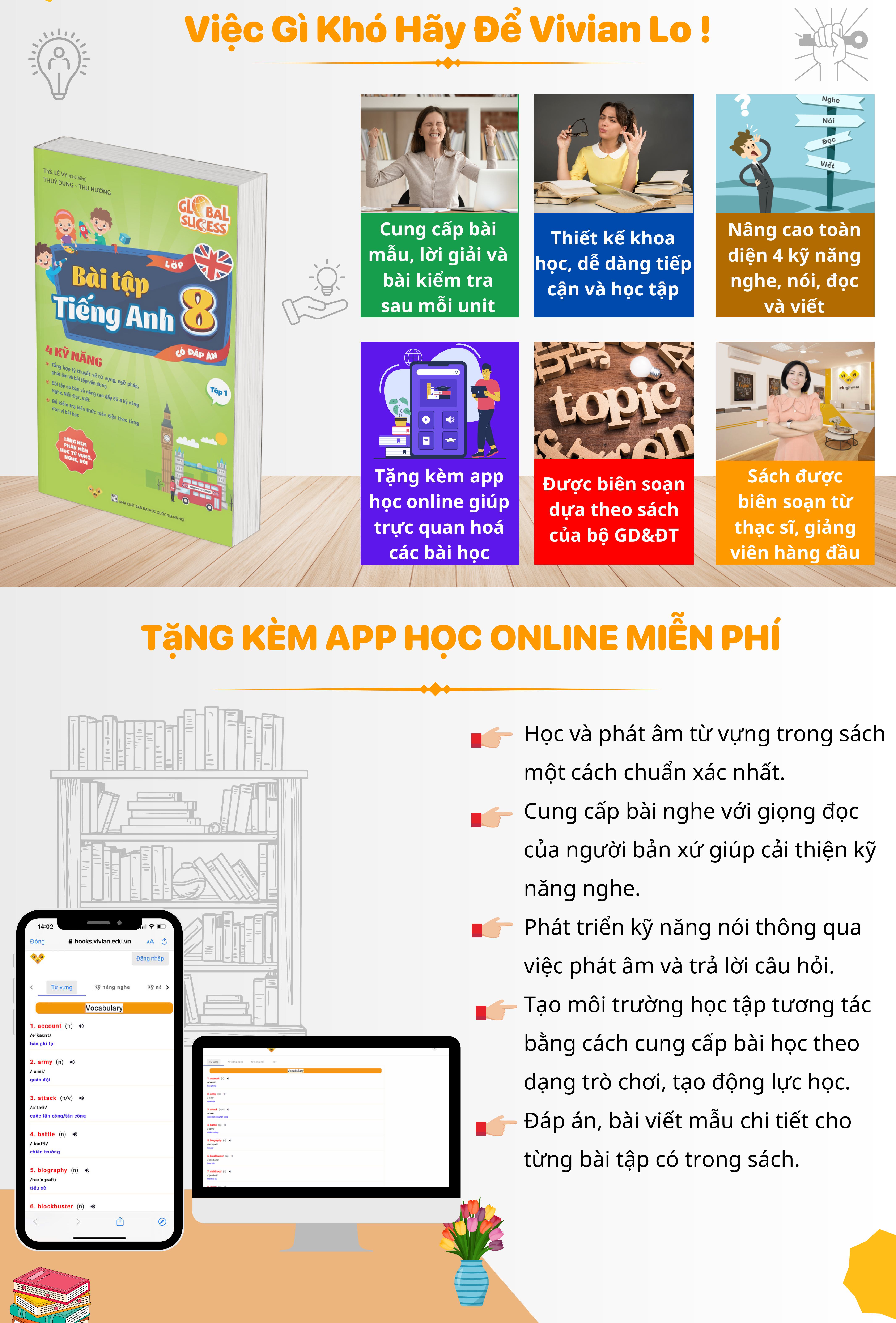 Bài tập tiếng Anh lớp 8, 4 kỹ năng Global Success 8 (Có đáp án) – Tập 1 – ThS. Lê Vy – Anh ngữ Vivian
