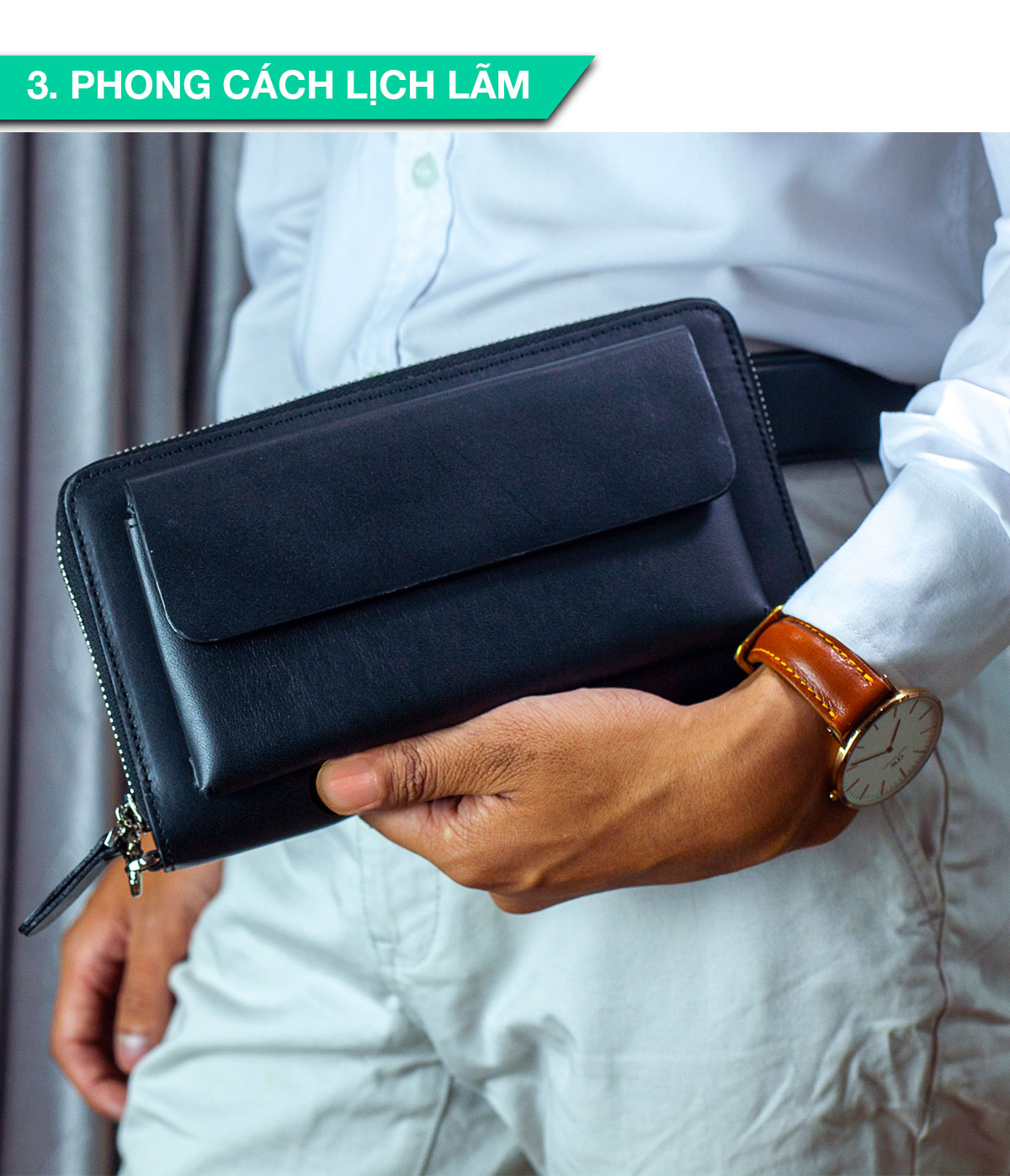 Ví dài cầm tay da bò Mill cao cấp Bụi Leather C107 - Bảo hành 12 tháng