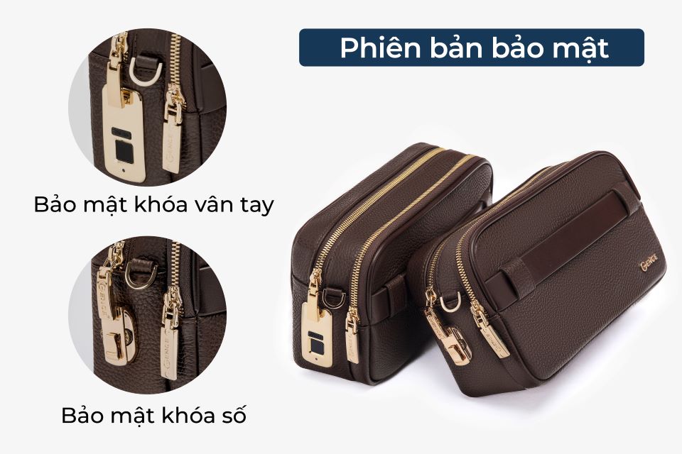 Ví Da Cầm Tay Clutch Nam Chính Hãng GENCE RB09 Da Bò Khóa Vân Tay Cao Cấp Màu Nâu
