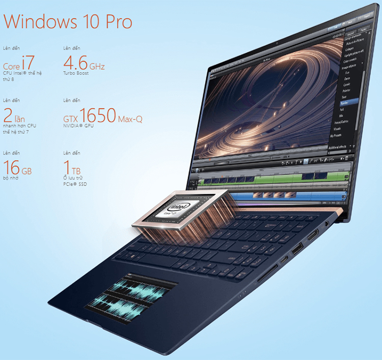 Laptop ASUS ZenBook UX534FTC-AA189T (Core i7-10510U/ 16GB LPDDR3 2133MHz/ 1TB SSD M.2 PCIE G3X4/ GTX 1650 4GB/ 15.6 FHD IPS/ Win10) - Hàng Chính Hãng