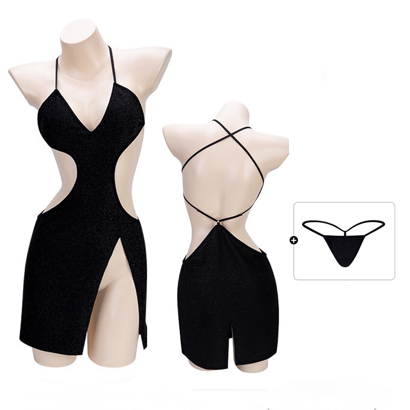Váy ngủ body cổ V khoét hông dây chéo lưng xẻ tà sexy Q459 - Đầm ngủ body hở lưng quyến rũ gợi cảm - Đồ ngủ nữ sexy