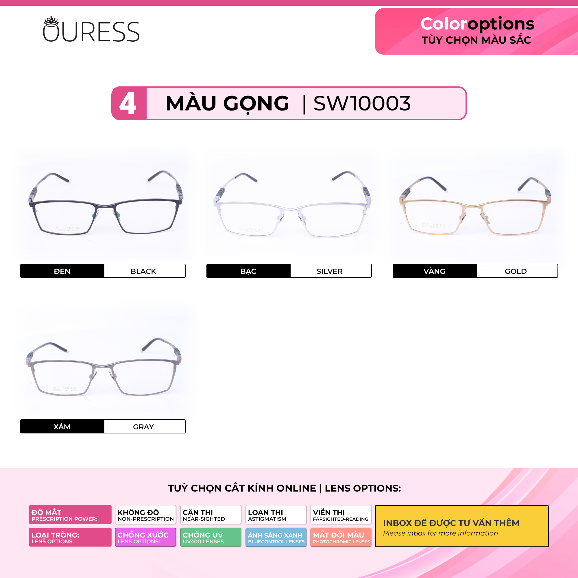 Gọng kính titanium thời trang nam siêu nhẹ siêu bền OURESS sw10003