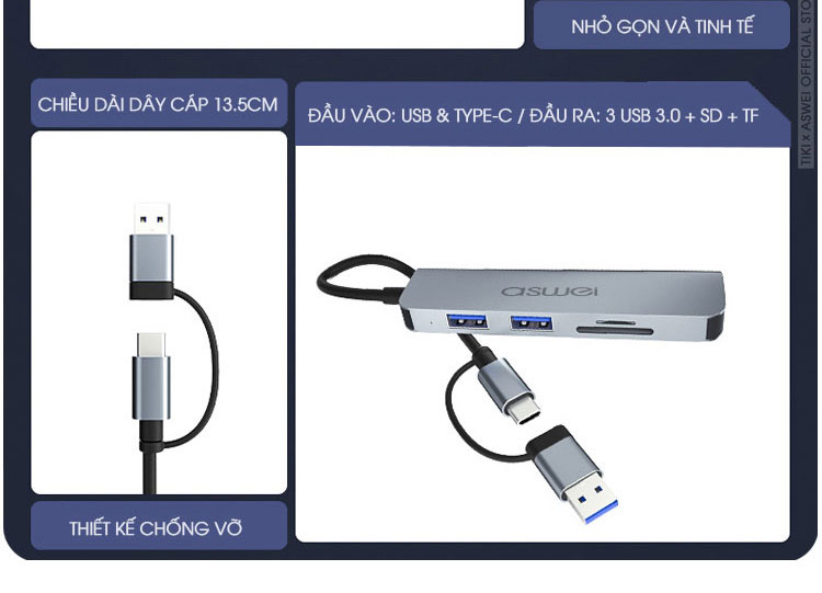 usb 3.0, hub chuyển đổi usb type c aswei