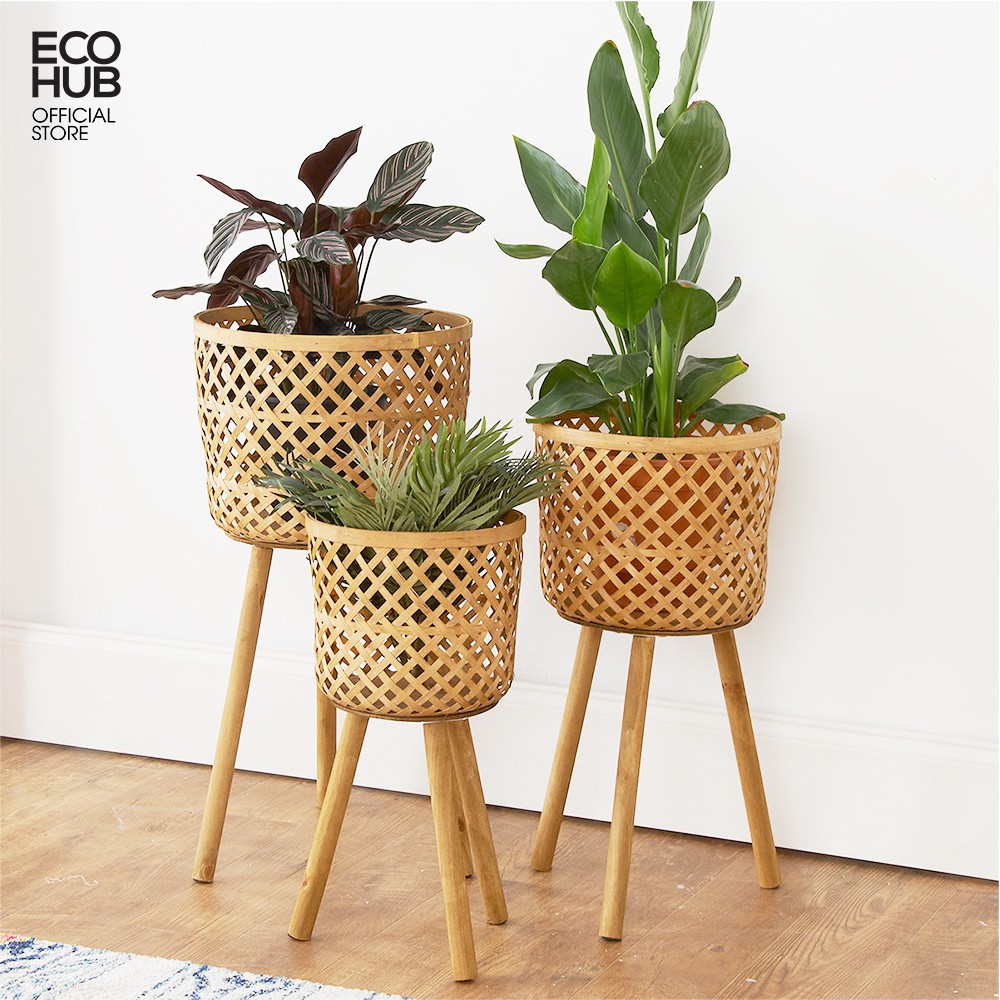 Giỏ tre trồng cây Bằng tre tự nhiên, 3 Size (Floor 3 Piece Wicker Basket Set) | EH015
