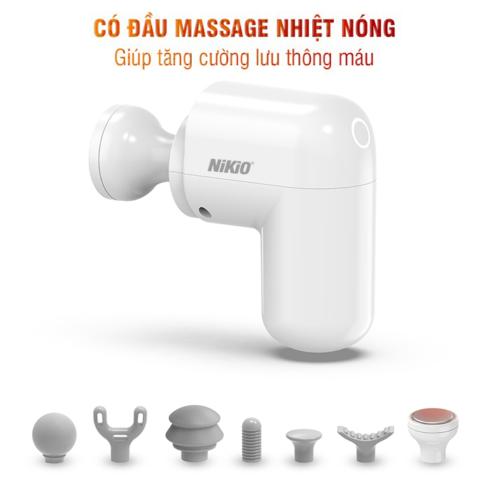Súng Massage Cầm Tay Mini Nikio NK-173 - 6 Đầu Chuyên Dụng + 1 Đầu Nhiệt Nóng - Mát Xa Hỗ Trợ Giảm Đau Nhức Và Giãn Cơ Toàn Thân - Phù Hợp Mọi Đối Tượng, Siêu Nhỏ Gọn