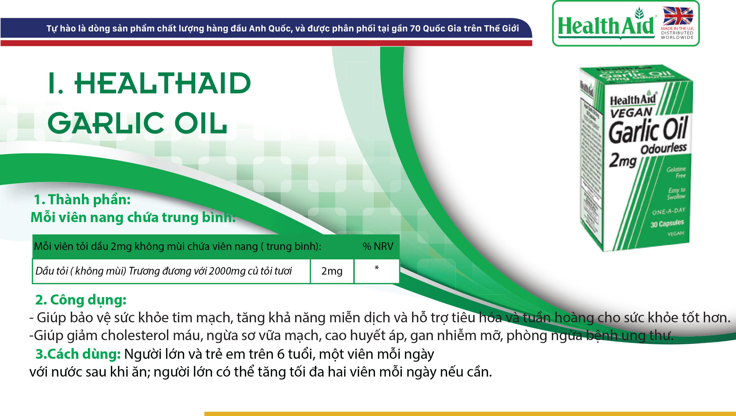 Thực phẩm bảo vệ sức khỏe GARLIC OIL 2MG ODOURLESS CAPSULES 1