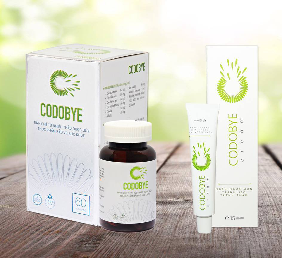 Bộ sản phẩm ngừa mụn an toàn 1 Viên uống CODOBYE + 1 Kem bôi CODOBYE CREAM