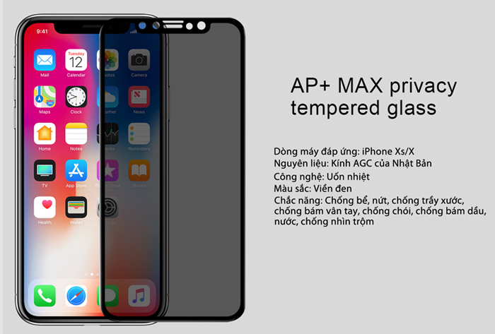 Kính cường lực cho iPhone Xs / X Nillkin 3D AP+ Max chống nhìn trộm - Hàng chính hãng