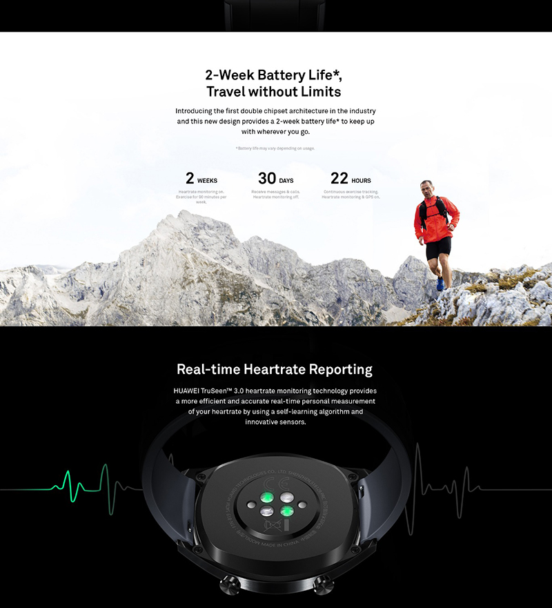 HUAWEI WATCH GT sports black outdoor sports watch real-time heart rate HD color screen + sleep / pressure monitoring + smart remin