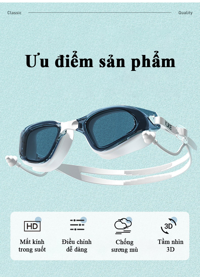 Kính Bơi Người Lớn Trẻ Em Nam Nữ 3 Lớp Chống Nước Chống Sương Mù HD Dây Silicon Chắc Chắn Kèm Mũ Bơi Và Nút Bịt Tai Kính Lặn Biển Cao Cấp Trong Suốt Độ Nét Cao Chống Mờ Chống Tia UV Có Đệm Silicon Không Đau Mắt