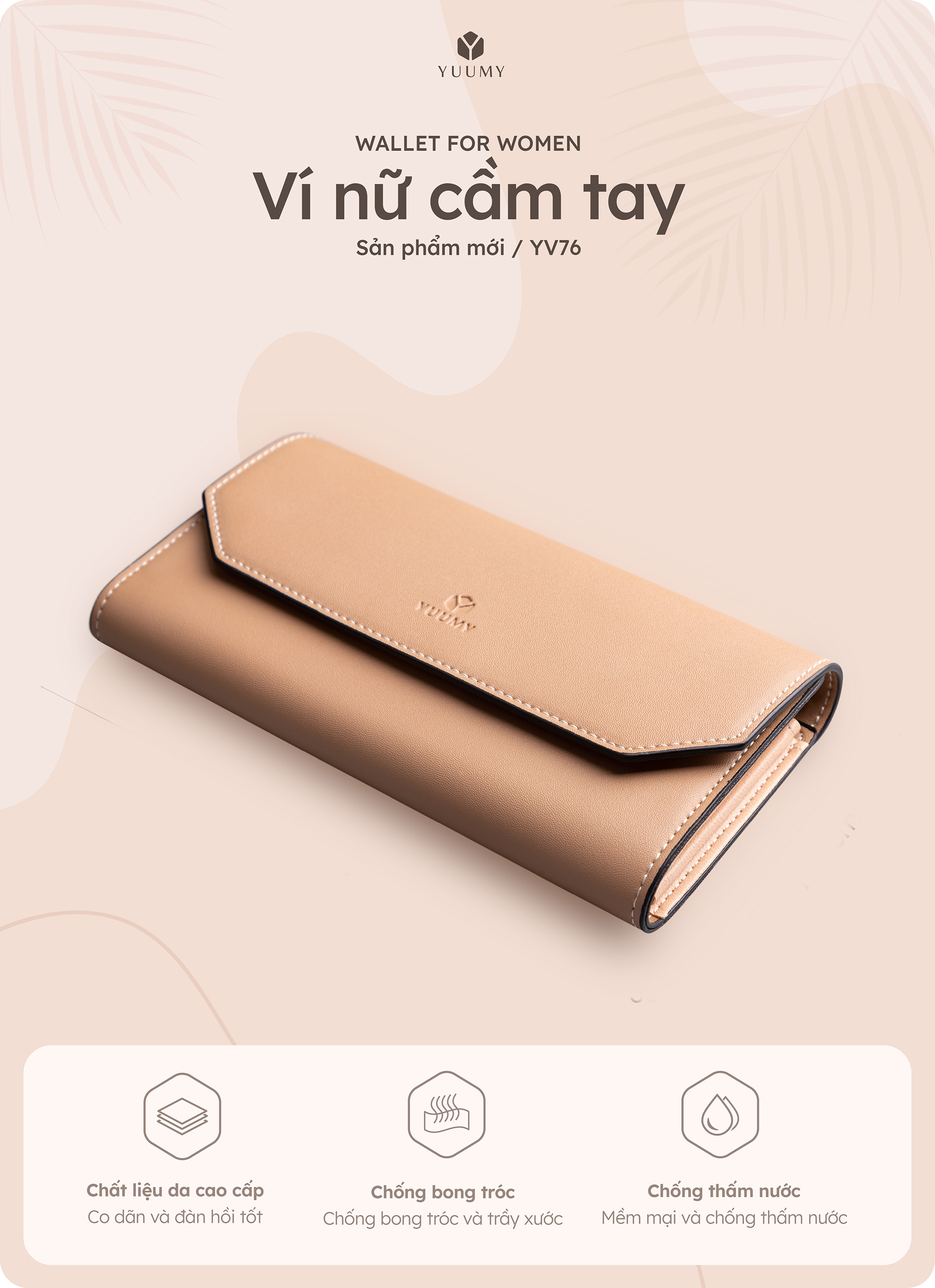 Ví Yuumy ( Thời trang nữ nắp gập kiểu cầm tay dáng dài - Ví da Seasand YV76 )