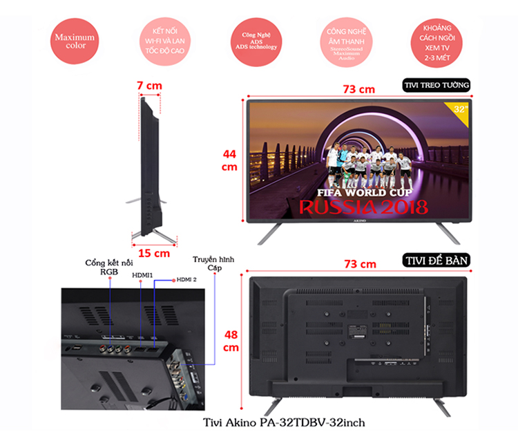 Tivi LED AKINO PA-32TDBV 32 inch - Hàng Chính Hãng
