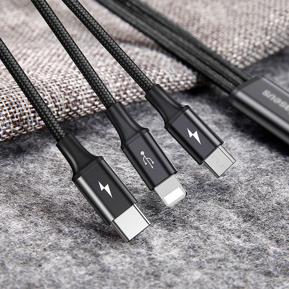 Dây sạc cho smartphone - tương thích hầu hết các loại điện thoại iPhone/Samsung/Xiaomi/Oppo  hỗ trợ sạc nhanh 3.0A, 120 cm - Baseus 3 in 1 Rapid Series LV.145- Hàng Chính Hãng