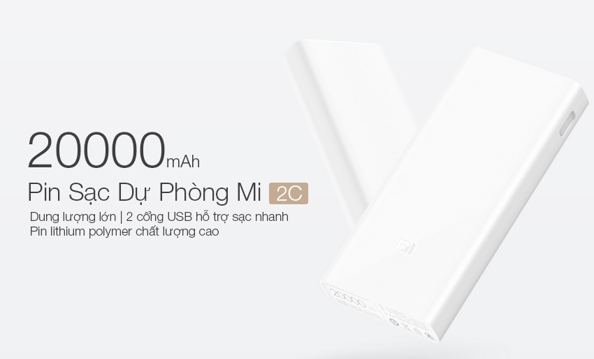 Pin Sạc Dự Phòng Xiaomi Mi 2C 20.000 mAh 2 Cổng USB Tích Hợp QC 3.0 PLM06ZM - Hàng Chính Hãng