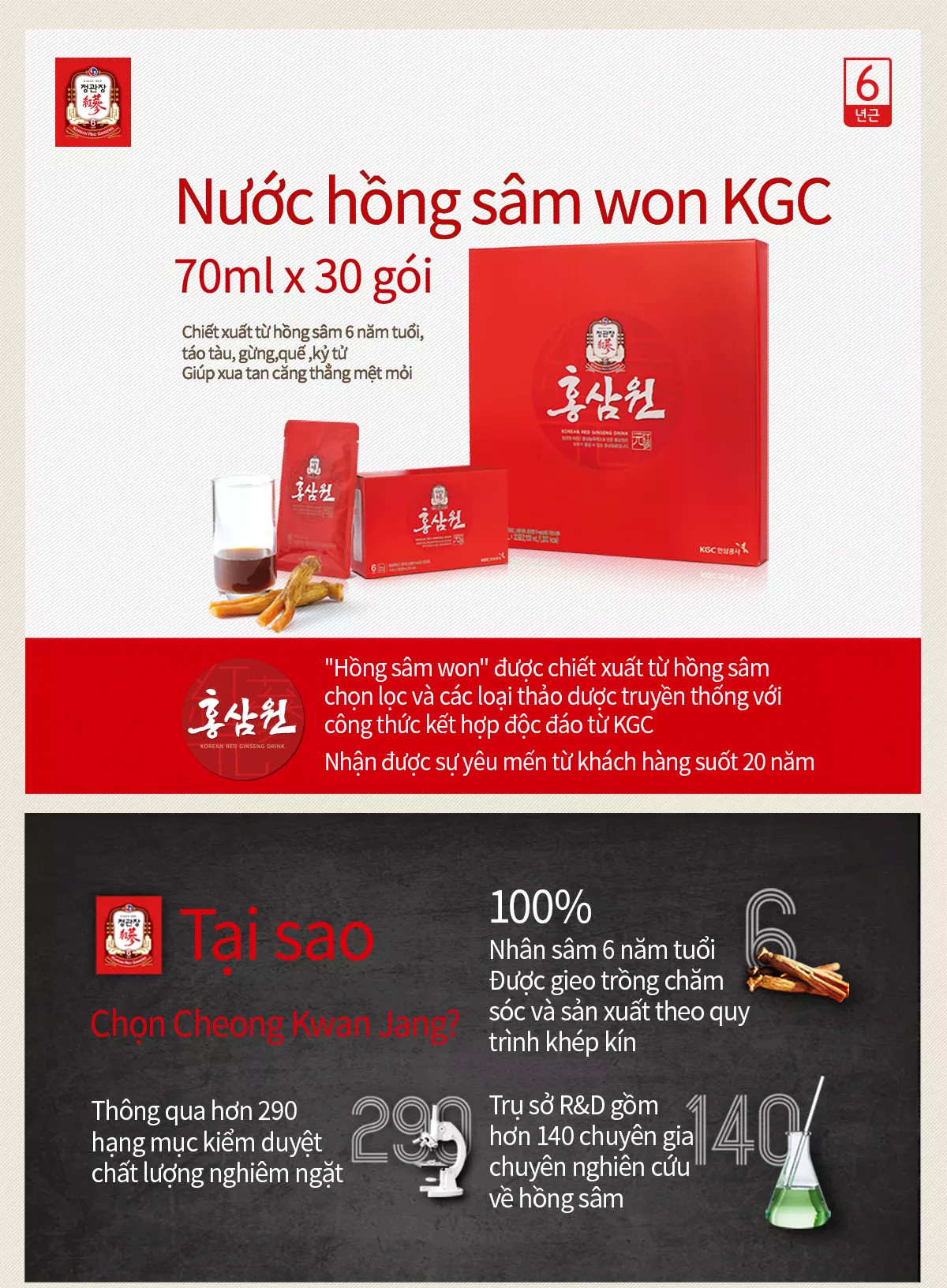 Nước Hồng Sâm Won KGC Cheong Kwan Jang 30 Gói 70ml