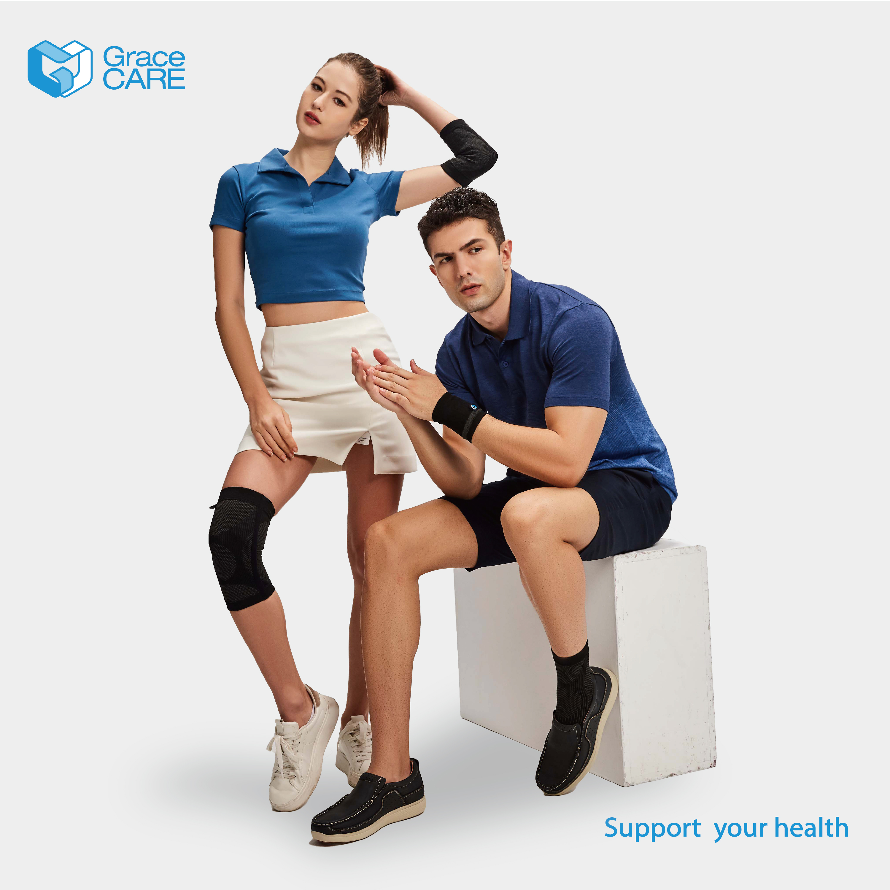 Đai Bó Cố Định Đầu Gối Grace Care KD320 – Vải Dệt 3D Thoáng Khí, Co Giãn, Hỗ Trợ Vận Động, Giảm Đau