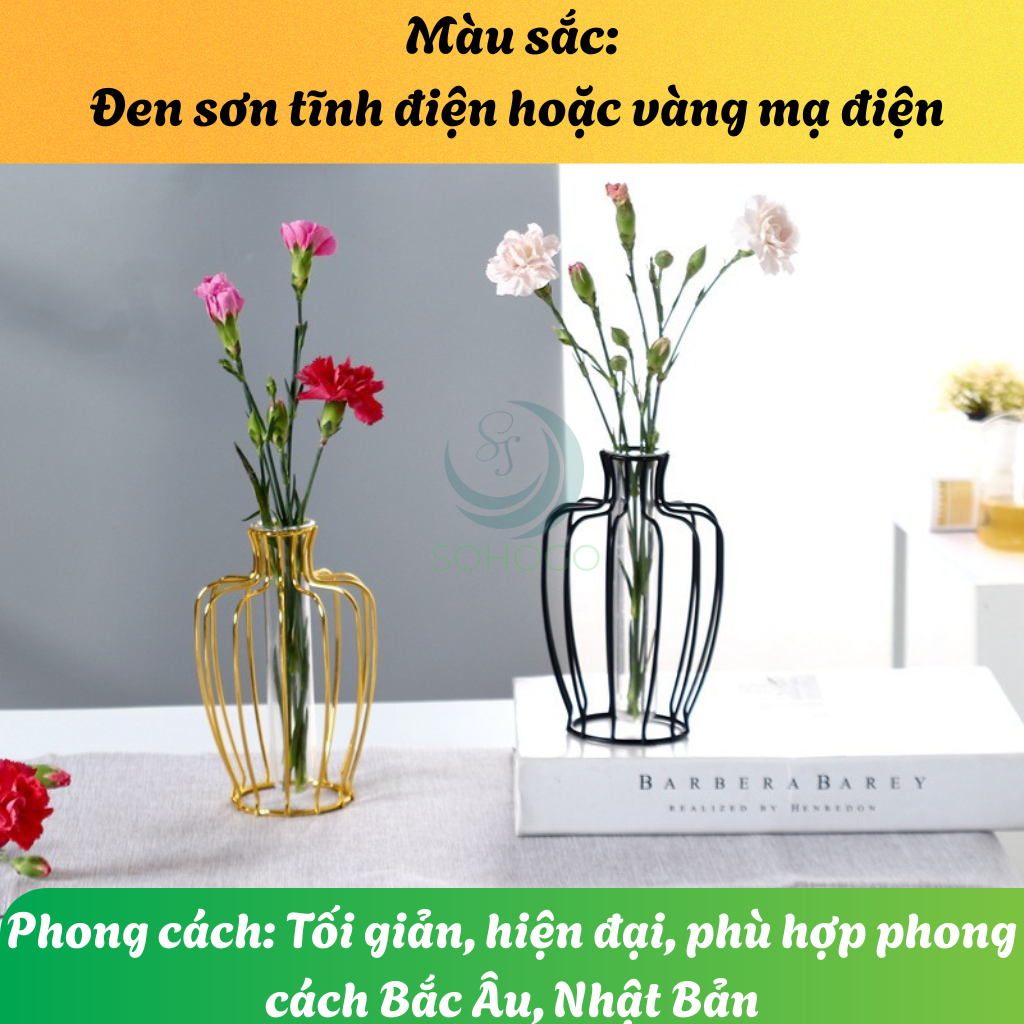Lọ Hoa Nghệ Thuật Khung Sắt Kèm Ống Thủy Tinh- Bình Hoa Trang Trí Khung Kim Loại Hiện Đại- Lọ Hoa Phong Cách Bắc Âu – Khung Sắt & Ống Thủy Tinh- Chân Đế Lọ Hoa Sáng Tạo Decor Nhà Cửa- Bình Hoa Mini Trang Trí Bàn Làm Việc/Phòng Khách