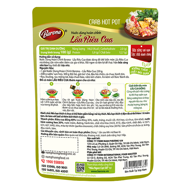 Nước Dùng Lẩu Riêu Cua Barona 230g tươi ngon chuẩn vị không cần nêm nếm
