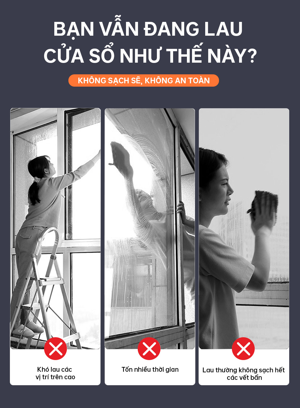 Cây lau kính, gạt chùi kính đa năng 2 đầu trong 1 - Parroti Shiny SN01