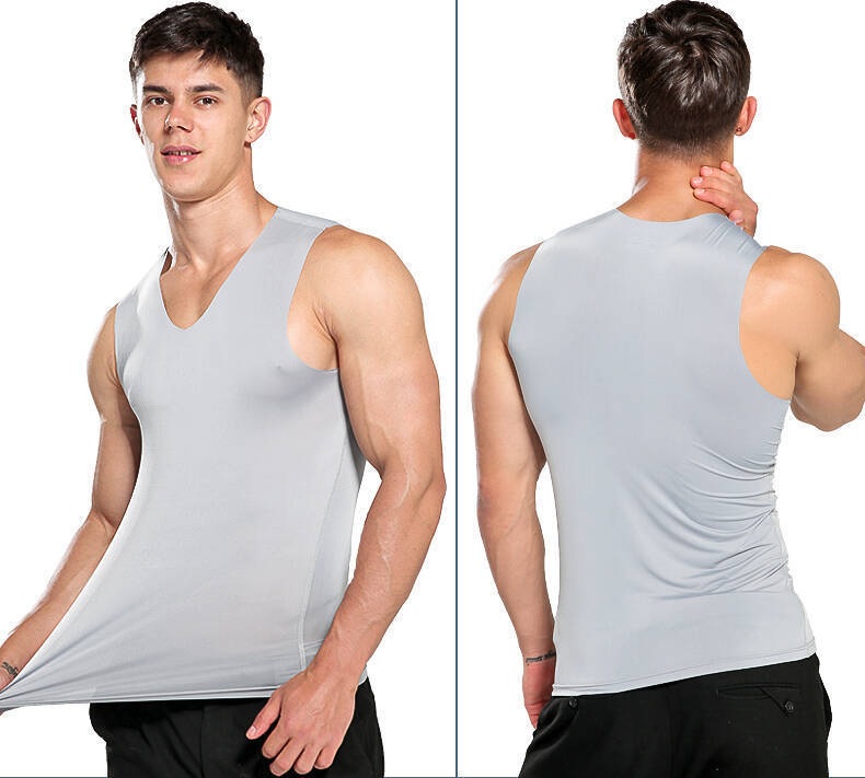 Áo lót nam áo ba lỗ body sát nách cổ chữ V vải lụa lạnh mát không đường may cao cấp