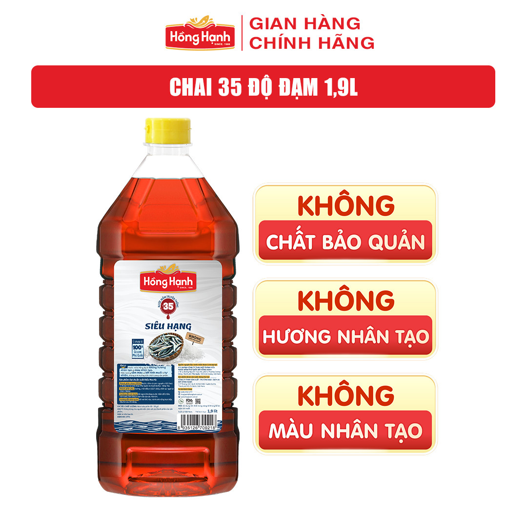 Nước mắm truyền thống Phú Quốc Hồng Hạnh Siêu Hạng 35 độ đạm dung tích 1,9 lít - Chấm, kho đúng điệu