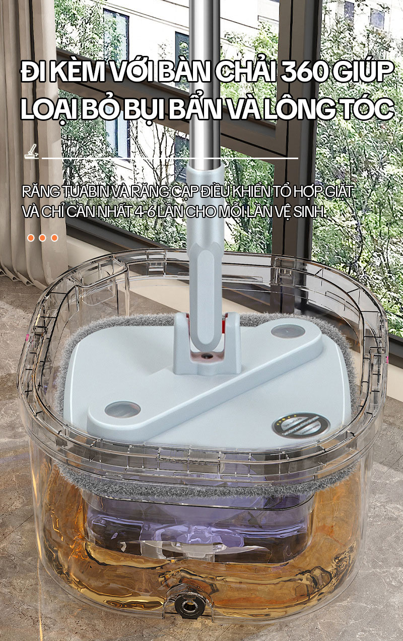 Bộ Cây Lau Nhà Tách Nước Bẩn KITIMOP N08 PRO, Thùng Lau Nhà Tự Vắt Thông Minh, Chổi Lau Nhà 360 Độ, Lau Sàn Làm Sạch