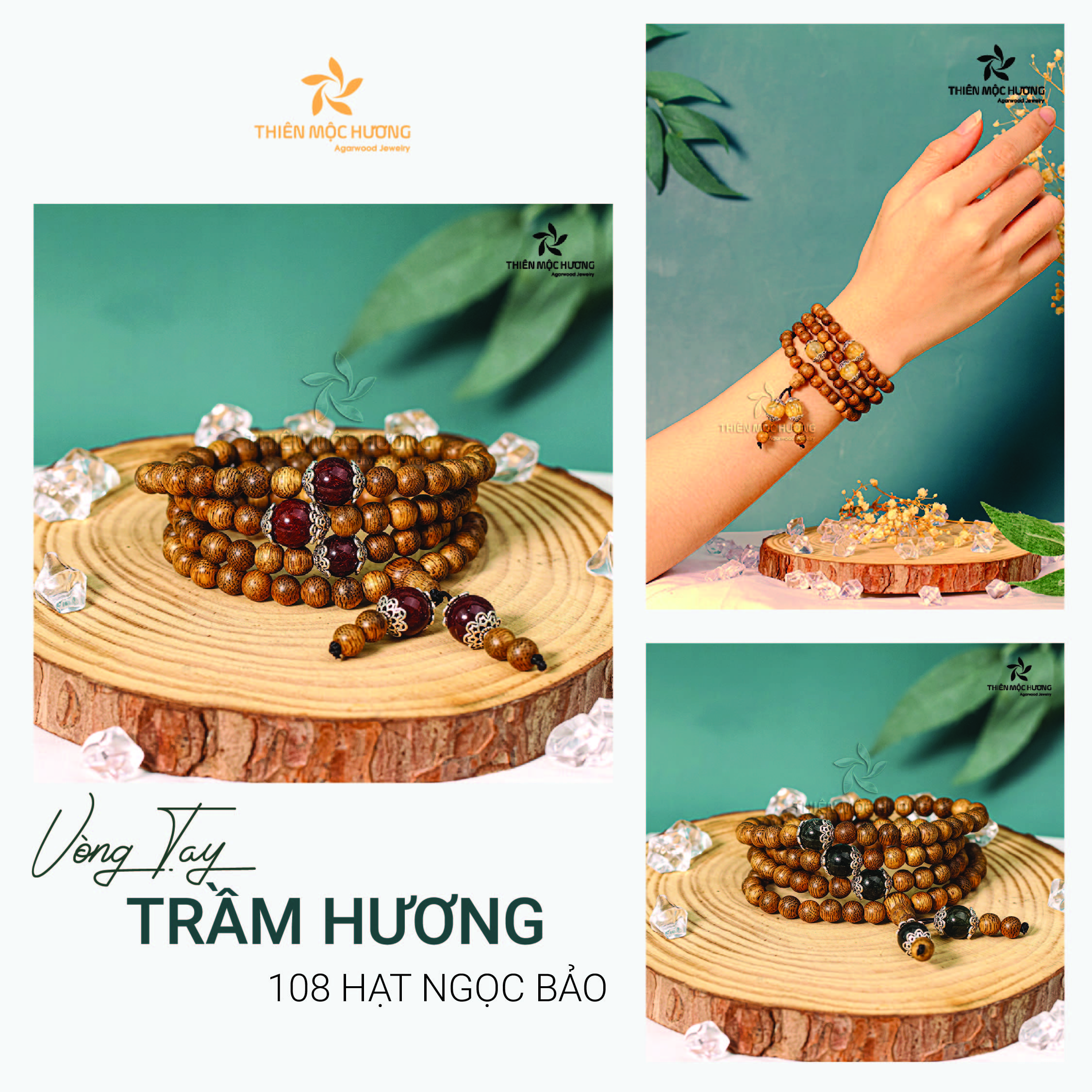 Vòng tay Trầm Hương 108 hạt Ngọc Bảo