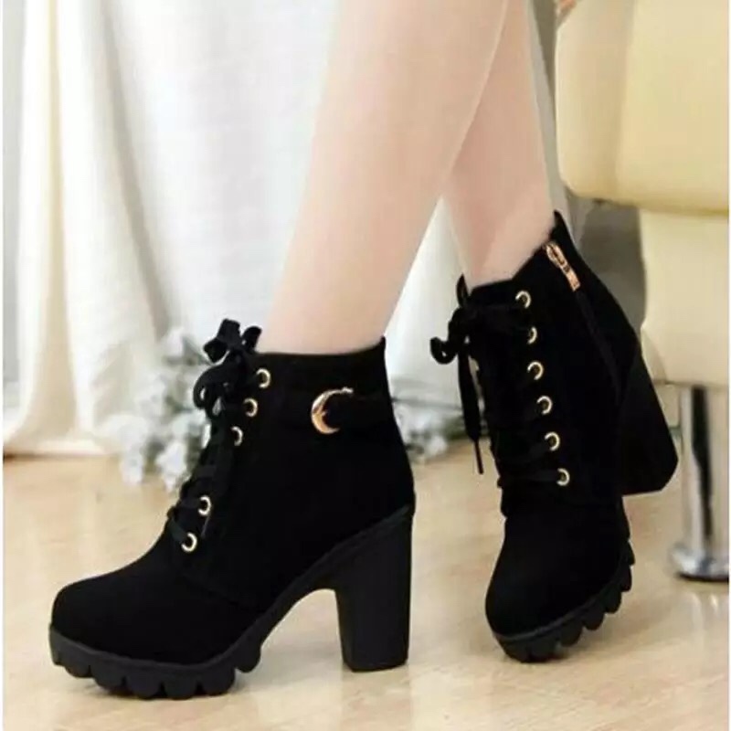 Giày Boot Nữ Da Lộn Khóa Kéo, Khuy Cài Cổ Giày Boot Nữ Da Lộn Khóa Kéo, Khuy Cài Cổ