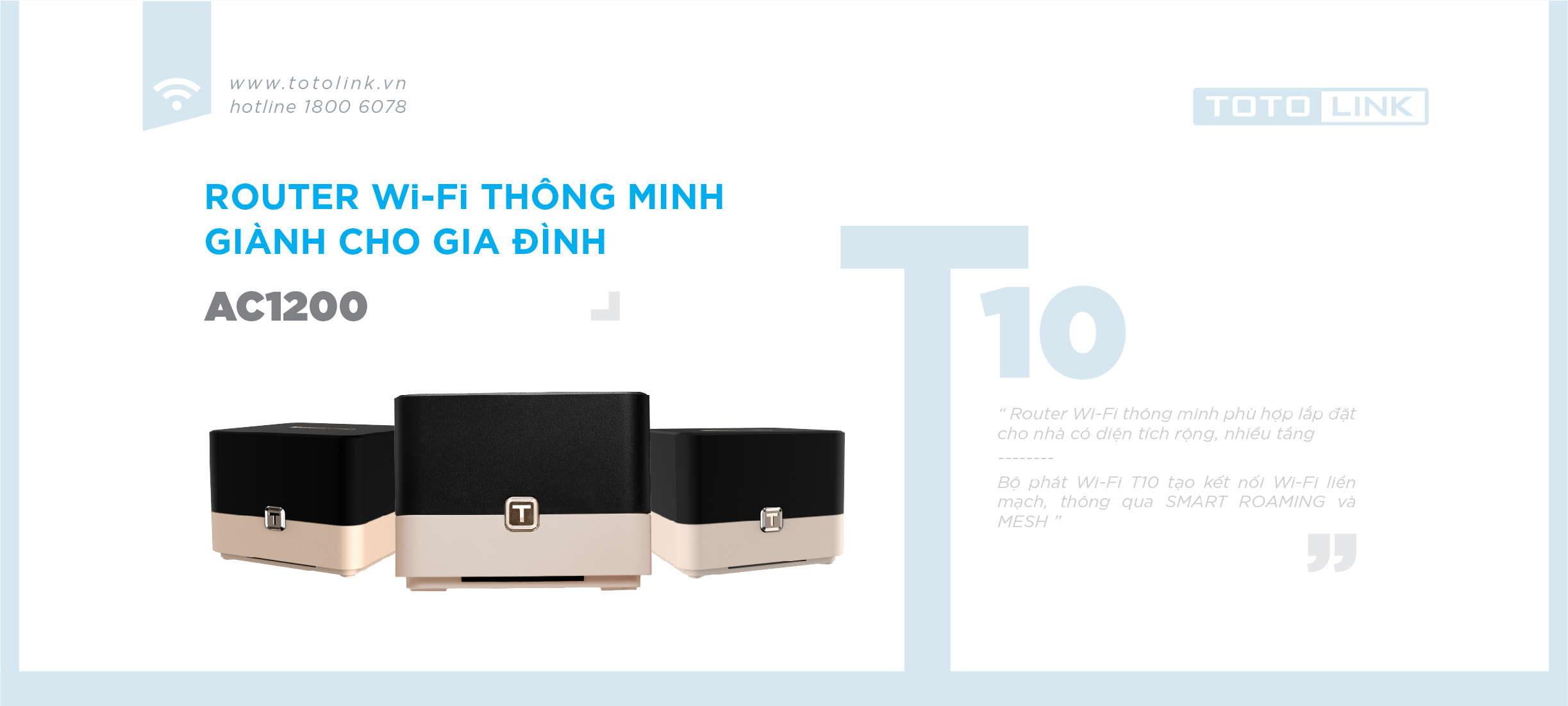 Bộ Phát Wi-Fi Dạng Lưới - Công Nghệ Mesh TOTOLINK T10 - AC1200 - Hàng Chính Hãng