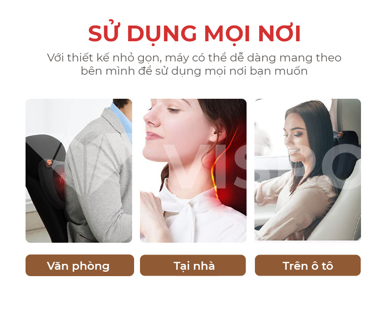 Gối Massage Nhiệt Hồng Ngoại VISPO VP-G23 - 4 Bi Xoay Chuyên Dùng Cho Cổ, Vai, Gáy, Thắt Lưng Sử Dụng Tại Nhà, Văn Phòng Hoặc Trên Ô tô