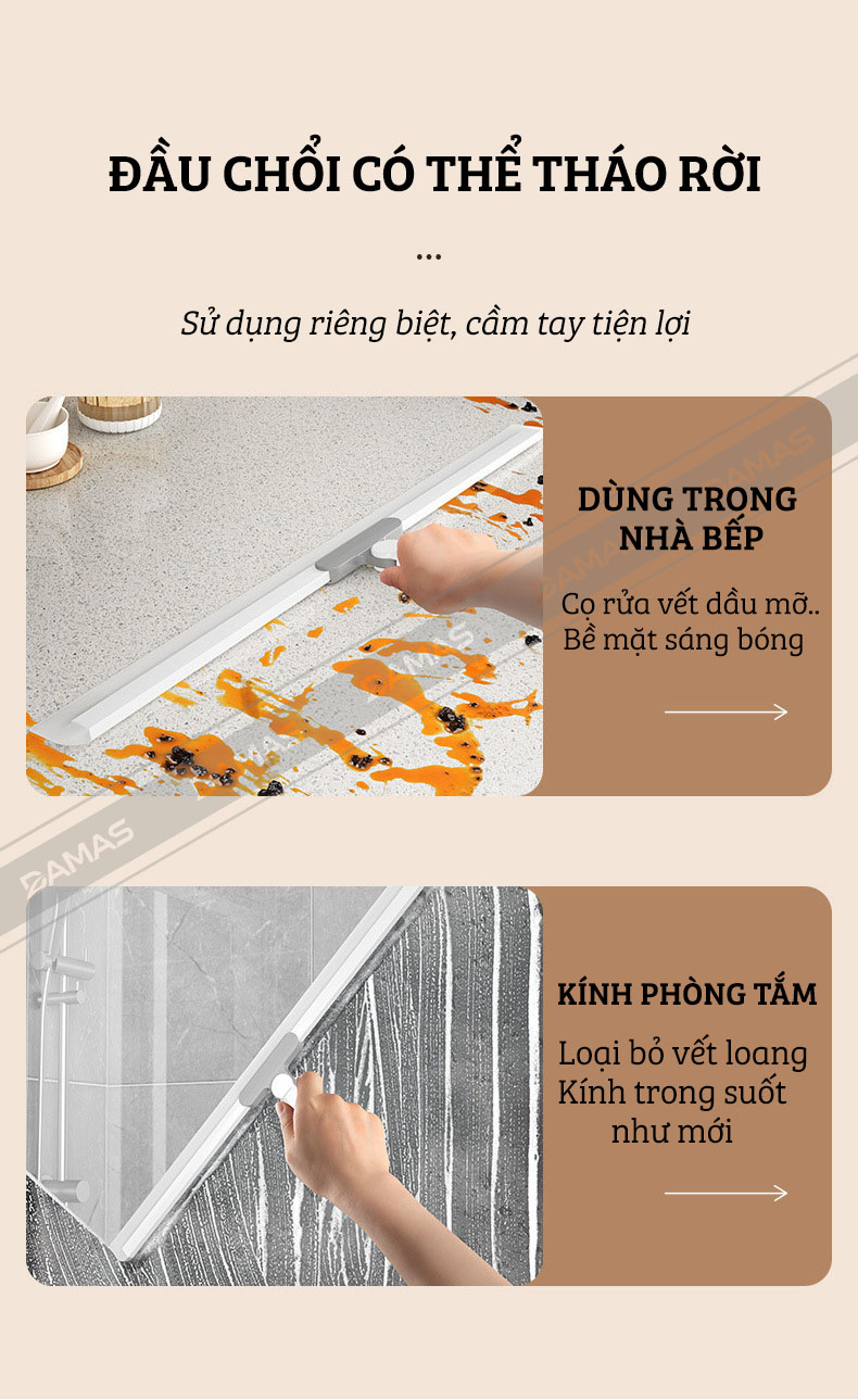 Cây Gạt Nước Sàn Nhà, Lau Kính Đa Năng 2 Trong 1 Damas C3 Pro - Chất liệu lưỡi gạt làm từ Silicone cao cấp - Tay cầm hợp kim bền đẹp, điều chỉnh độ cao linh hoạt - Lưỡi gạt xoay 360 độ giúp làm sạch mọi ngóc ngách dễ dàng, nhanh chóng, sạch bong kin kít