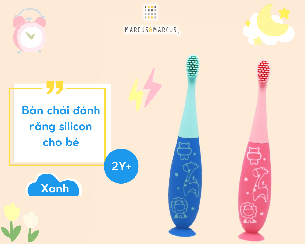 Bàn chải đánh răng silicon cho bé Marcus & Marcus, từ 2 tuổi - Xanh