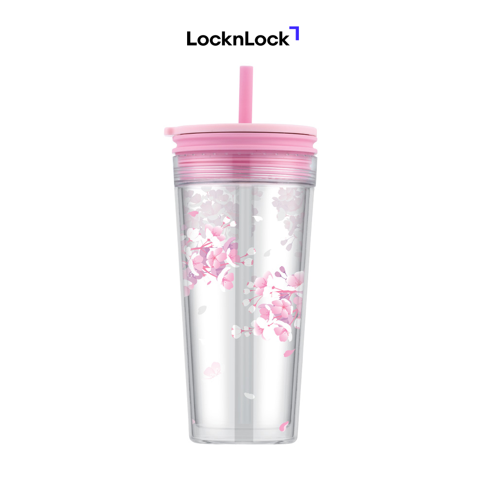 Ly nhựa 2 lớp có ống hút LocknLock Bucket Cold Cup with Straw HAP520PIK 580ml – Màu hồng