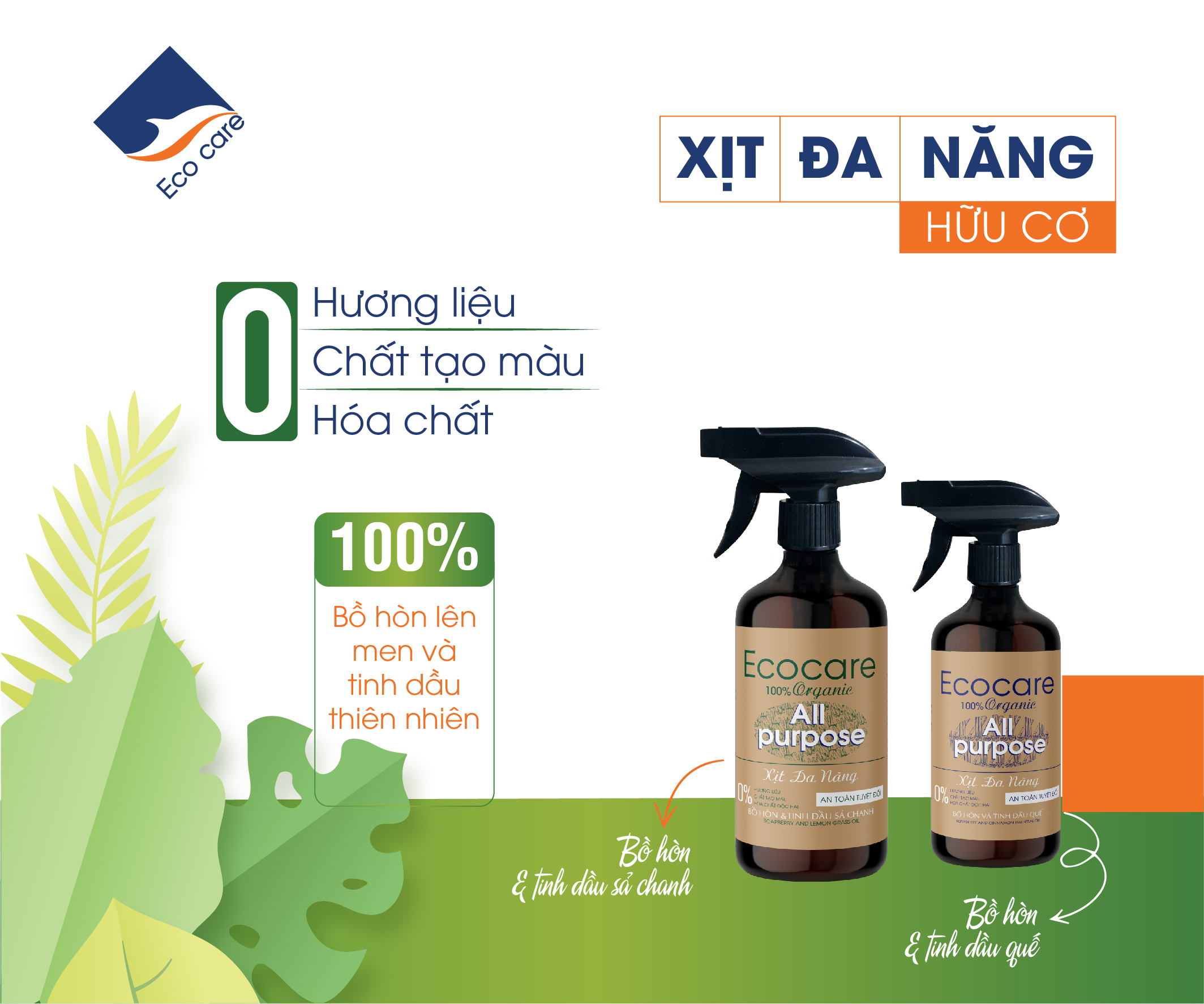 Xịt lau bàn ăn hữu cơ Bồ hòn tinh dầu Sả Chanh dung tích 500ml thương hiệu Ecocare