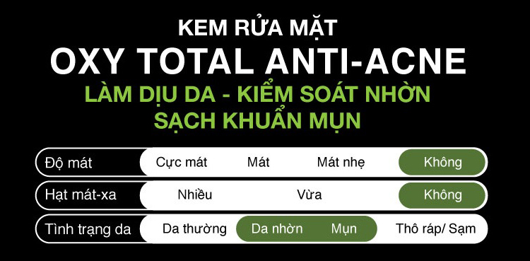 Kem Rửa Mặt Sạch Khuẩn Mụn Kiểm Soát Nhờn Oxy Total Anti Acne (100g)